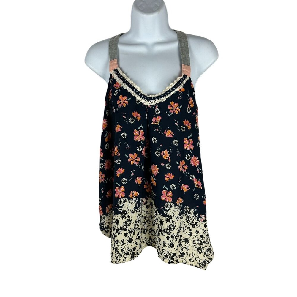 Xhilaration Women's Floral Halter Top With Lace Trim Medium